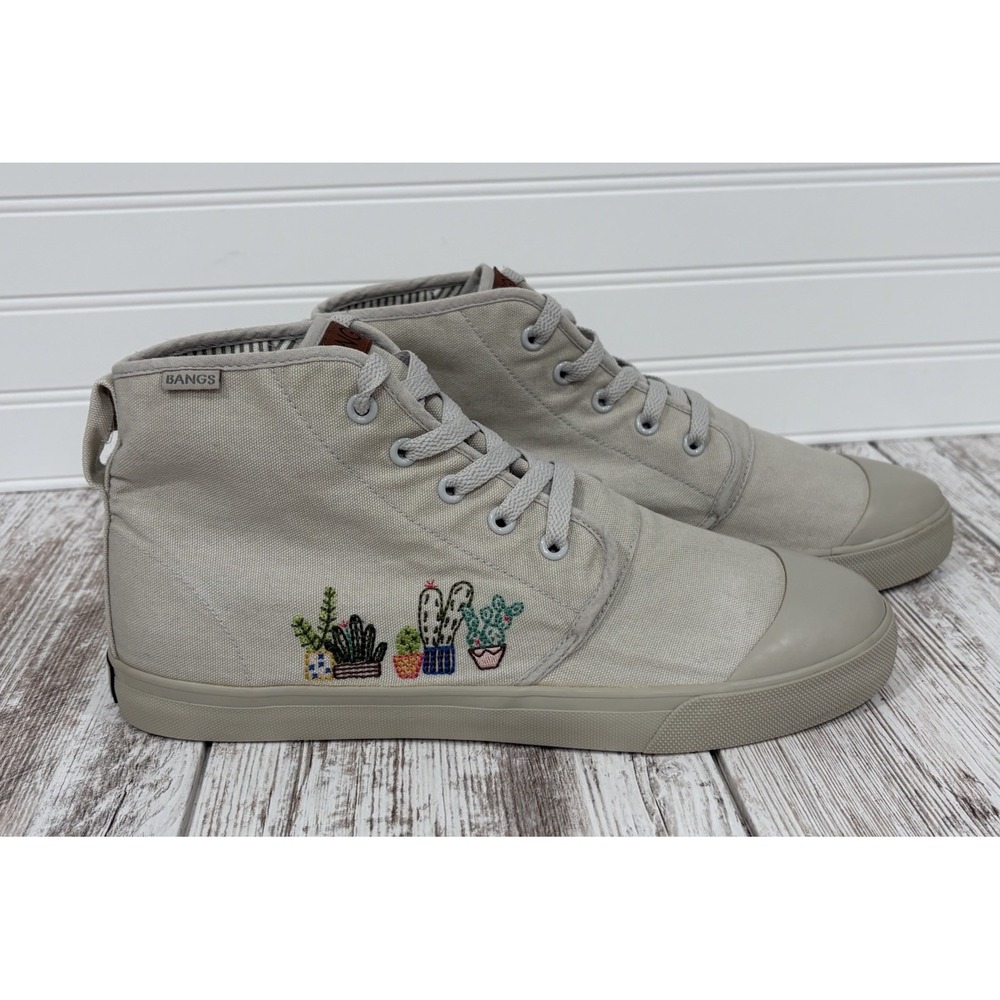BANGS CACTUS Embroidered Beige High Top Sneakers SZ Women's 11.5 Or Men's 10